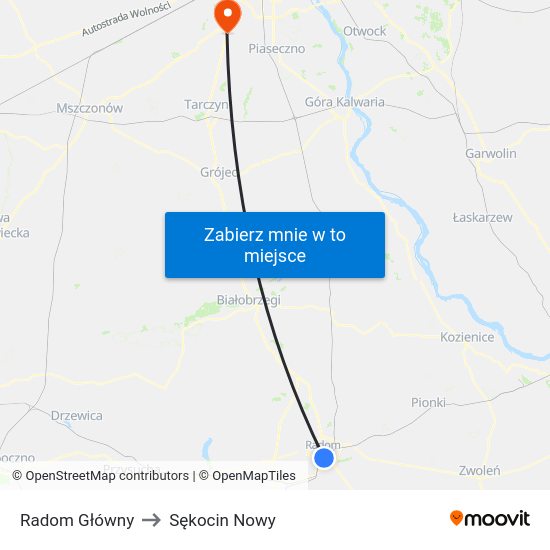 Radom Główny to Sękocin Nowy map