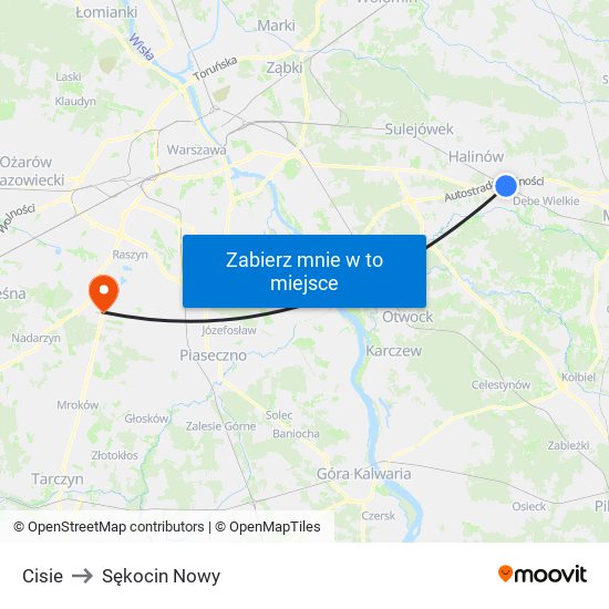 Cisie to Sękocin Nowy map