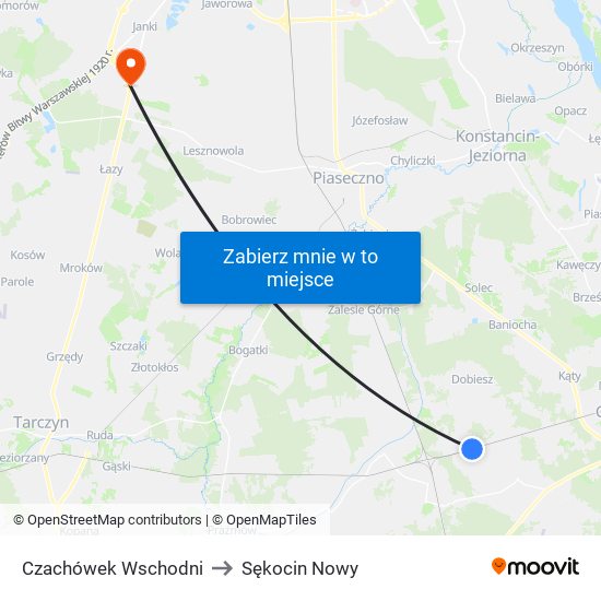 Czachówek Wschodni to Sękocin Nowy map