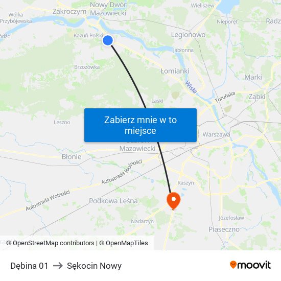 Dębina 01 to Sękocin Nowy map