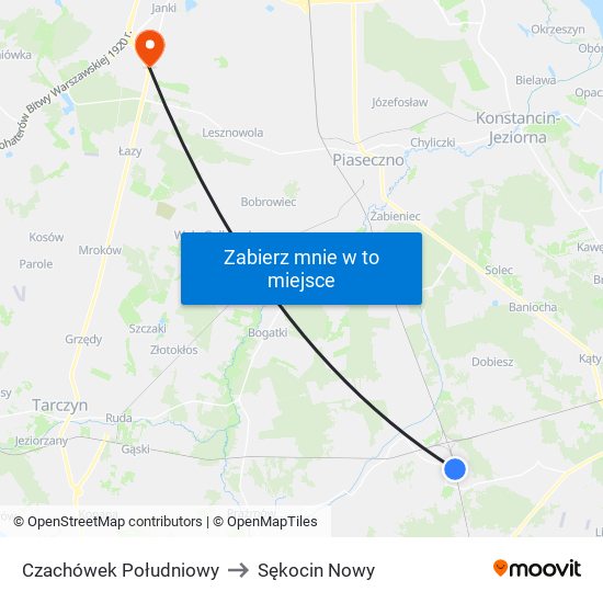 Czachówek Południowy to Sękocin Nowy map