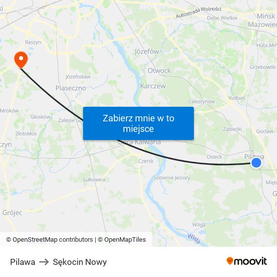 Pilawa to Sękocin Nowy map