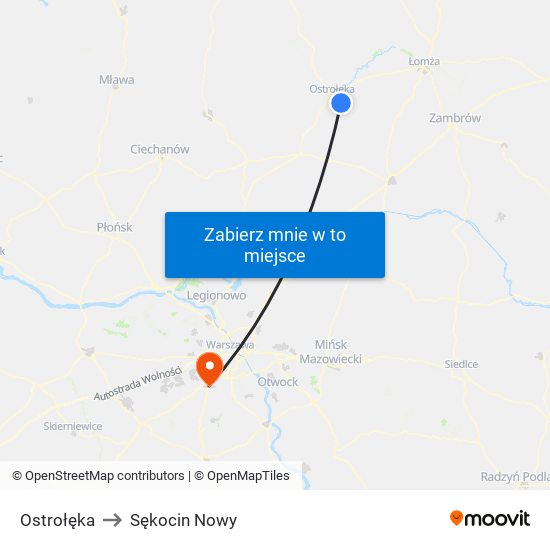 Ostrołęka to Sękocin Nowy map