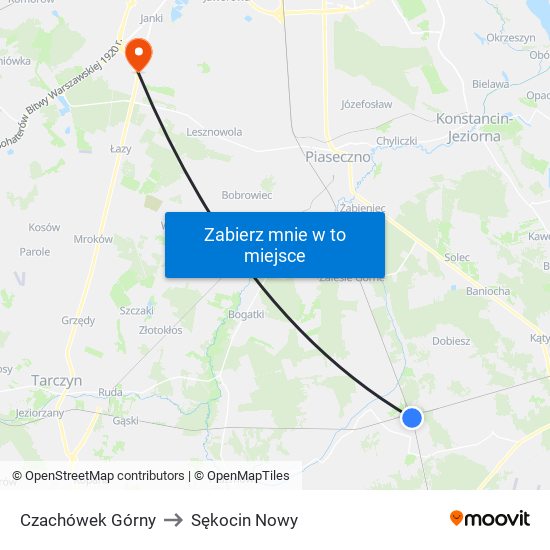 Czachówek Górny to Sękocin Nowy map