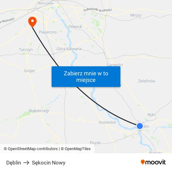 Dęblin to Sękocin Nowy map