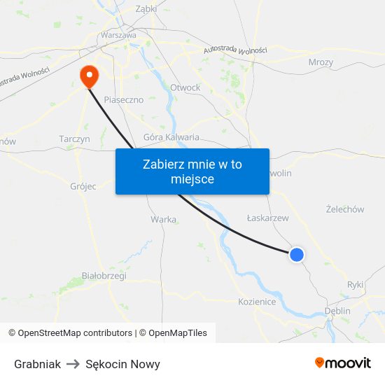 Grabniak to Sękocin Nowy map