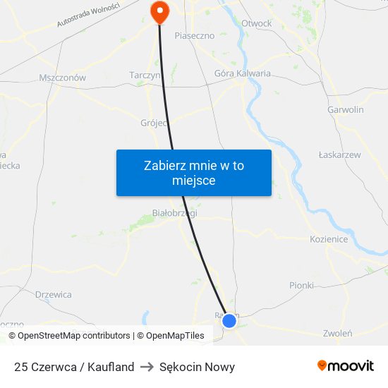 25 Czerwca / Kaufland to Sękocin Nowy map