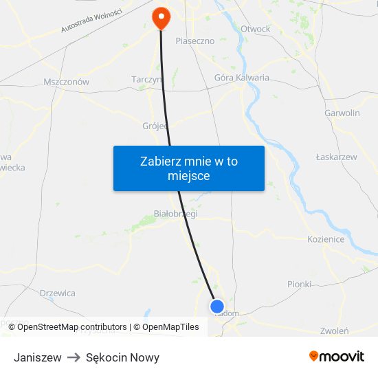 Janiszew to Sękocin Nowy map