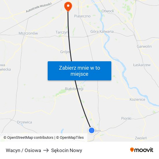 Wacyn / Osiowa to Sękocin Nowy map