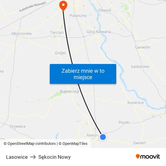 Lasowice to Sękocin Nowy map