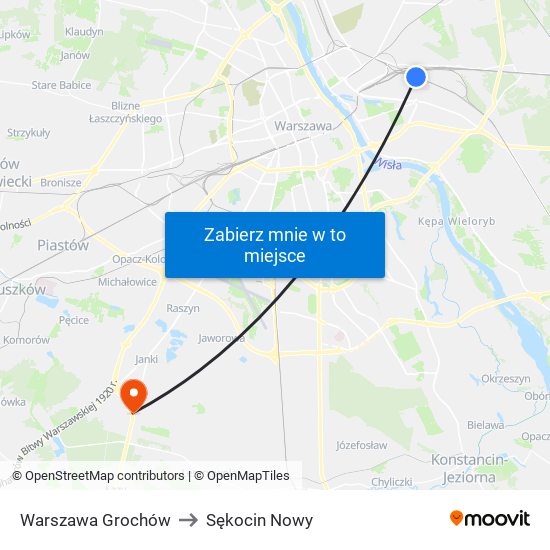 Warszawa Grochów to Sękocin Nowy map