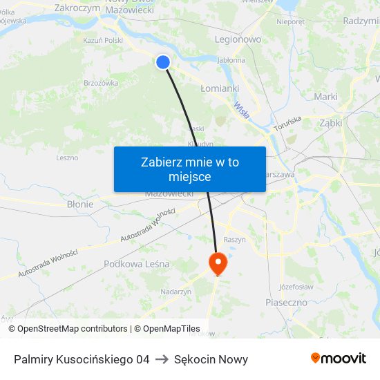 Palmiry Kusocińskiego to Sękocin Nowy map