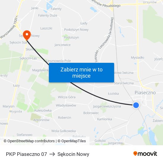 PKP Piaseczno 07 to Sękocin Nowy map