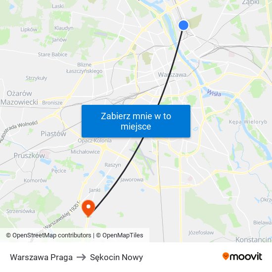 Warszawa Praga to Sękocin Nowy map