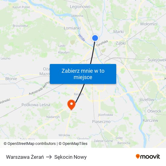 Warszawa Żerań to Sękocin Nowy map