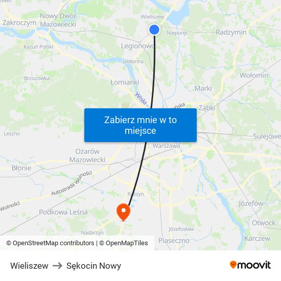 Wieliszew to Sękocin Nowy map