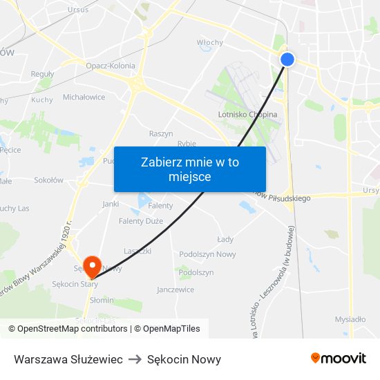 Warszawa Służewiec to Sękocin Nowy map