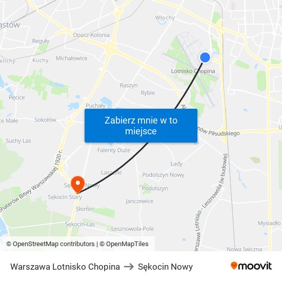 Warszawa Lotnisko Chopina to Sękocin Nowy map