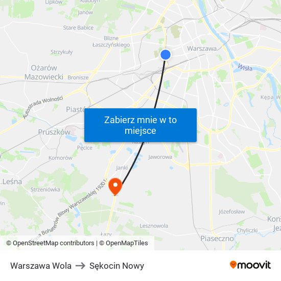 Warszawa Wola to Sękocin Nowy map