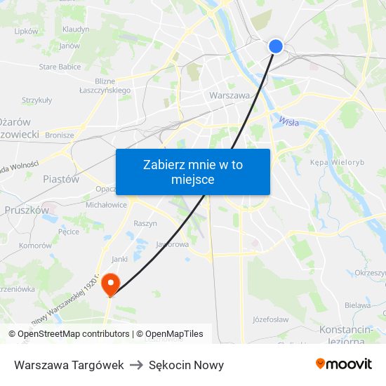 Warszawa Targówek to Sękocin Nowy map