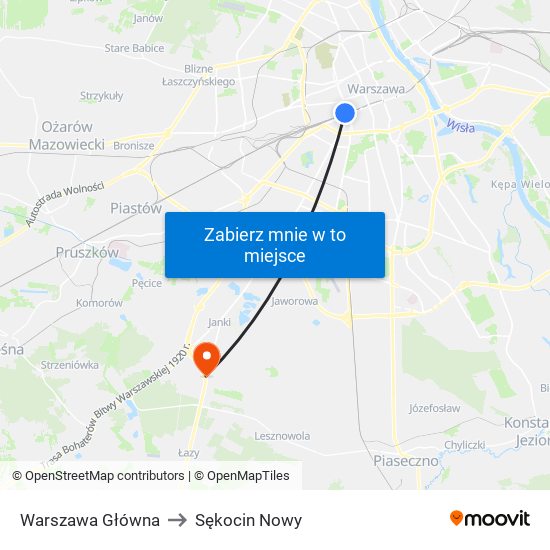 Warszawa Główna to Sękocin Nowy map