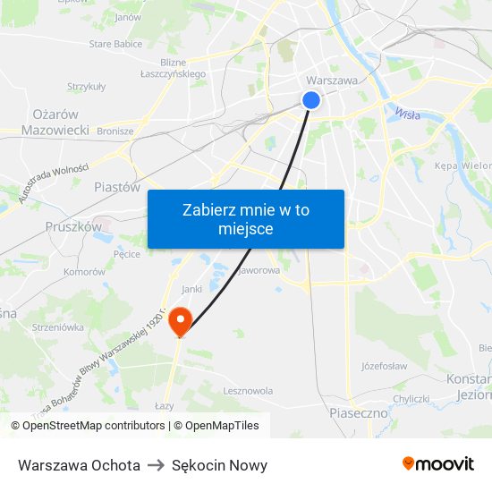 Warszawa Ochota to Sękocin Nowy map