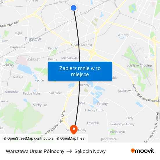 Warszawa Ursus Północny to Sękocin Nowy map