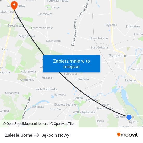 Zalesie Górne to Sękocin Nowy map