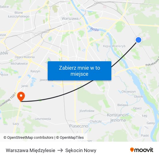 Warszawa Międzylesie to Sękocin Nowy map