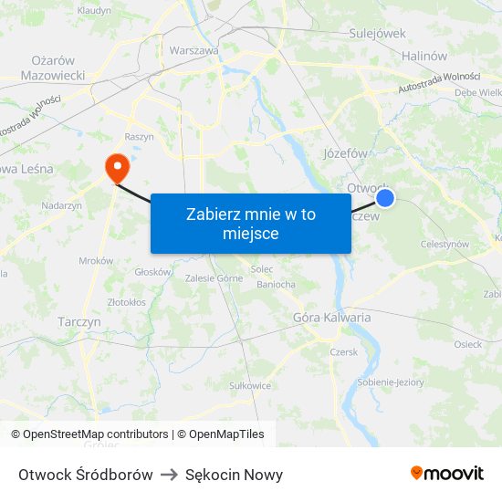 Otwock Śródborów to Sękocin Nowy map