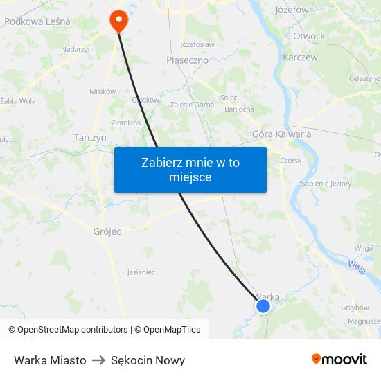 Warka Miasto to Sękocin Nowy map