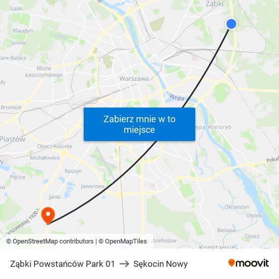 Ząbki Powstańców Park 01 to Sękocin Nowy map