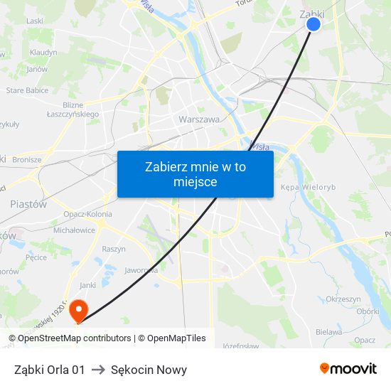 Ząbki Orla 01 to Sękocin Nowy map