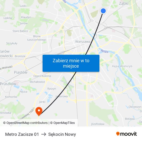 Metro Zacisze 01 to Sękocin Nowy map