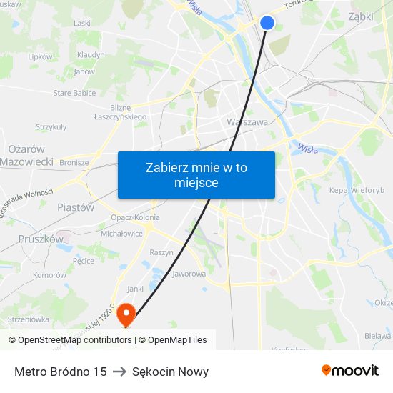 Metro Bródno 15 to Sękocin Nowy map