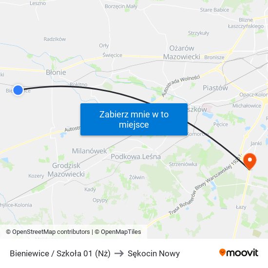 Bieniewice / Szkoła 01 (Nż) to Sękocin Nowy map