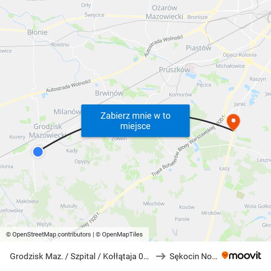 Grodzisk Maz. / Szpital / Kołłątaja 01 (Nż) to Sękocin Nowy map