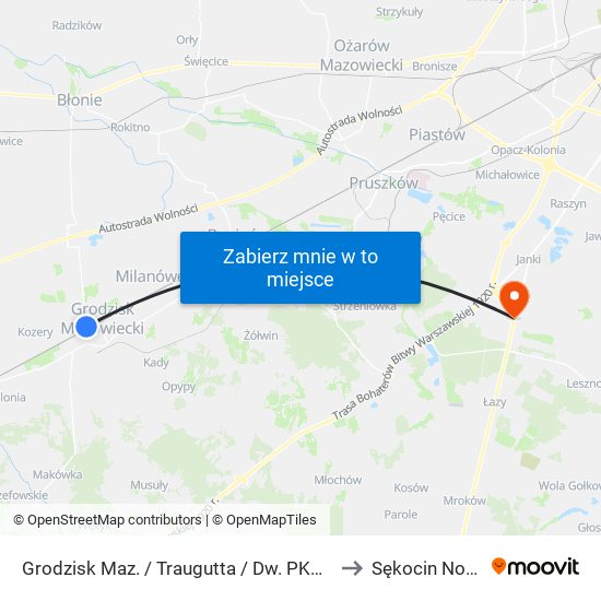 Grodzisk Maz. / Traugutta / Dw. PKP 01 to Sękocin Nowy map