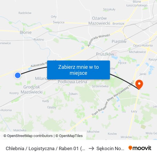 Chlebnia / Logistyczna / Raben 01 (Nż) to Sękocin Nowy map