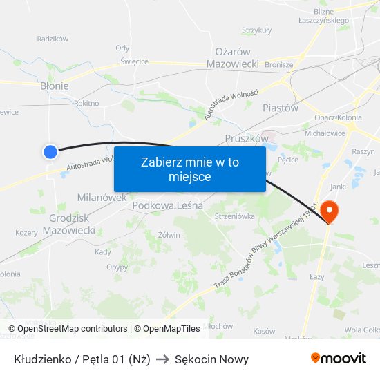 Kłudzienko / Pętla 01 (Nż) to Sękocin Nowy map