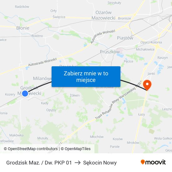 Grodzisk Maz. / Dw. PKP 01 to Sękocin Nowy map