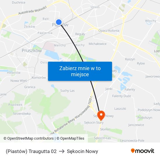 (Piastów) Traugutta 02 to Sękocin Nowy map