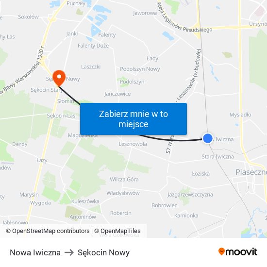 Nowa Iwiczna to Sękocin Nowy map