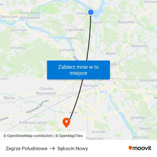 Zegrze Południowe to Sękocin Nowy map