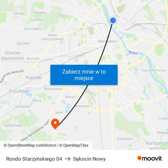 Rondo Starzyńskiego to Sękocin Nowy map