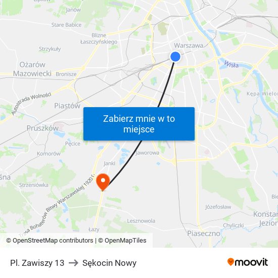 Pl. Zawiszy to Sękocin Nowy map