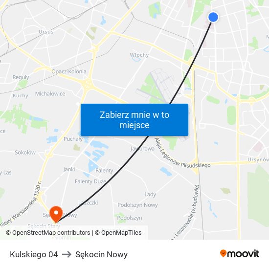 Kulskiego 04 to Sękocin Nowy map