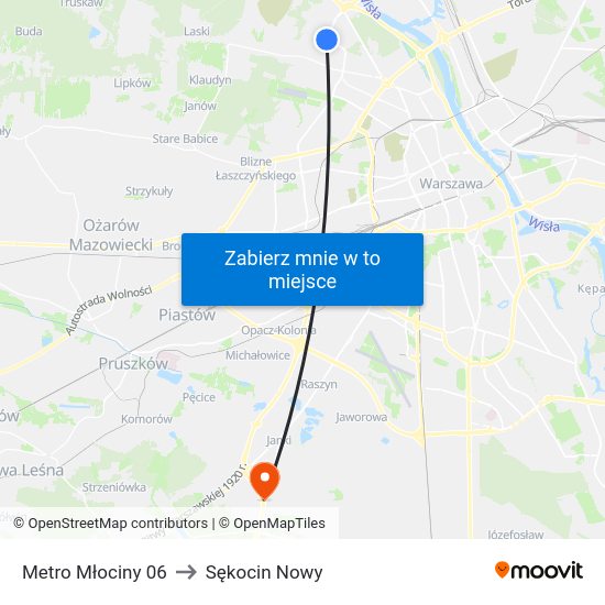 Metro Młociny to Sękocin Nowy map