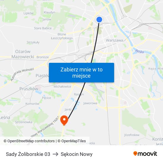 Sady Żoliborskie to Sękocin Nowy map