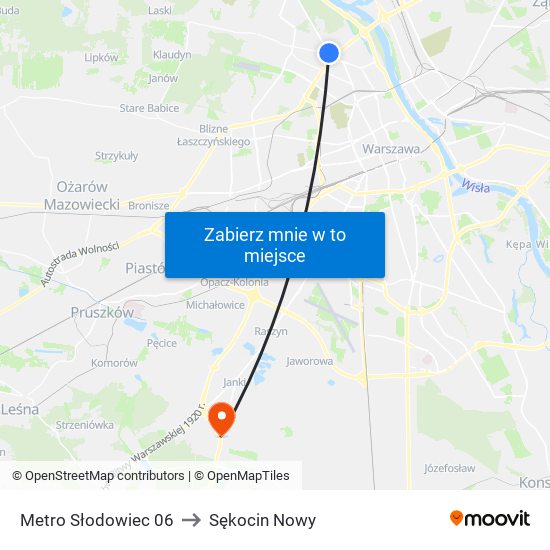 Metro Słodowiec 06 to Sękocin Nowy map